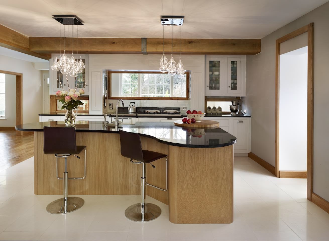 Oak and White Painted Shaker With Curved Island