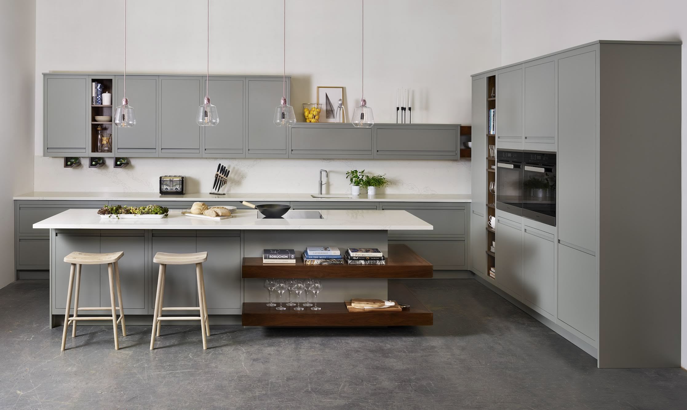 Green-grey Linear edge kitchen design