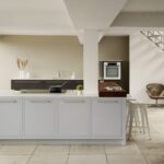 Linear kitchen featuring low level design and white kitchen cabinetry