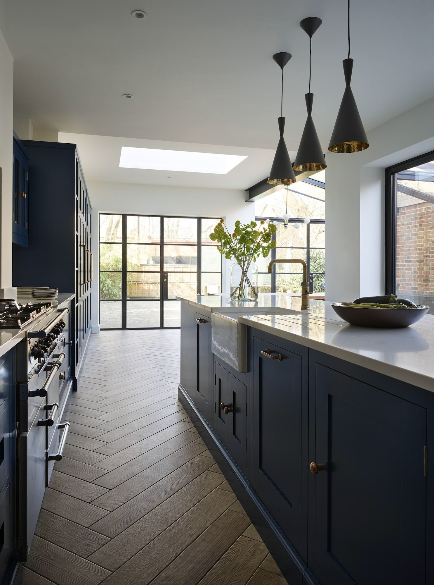 Navy industrial style Shaker kitchen design
