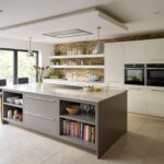 Grey Linear Edge kitchen island with beige worktop