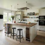 Open plan grey Shaker kitchen