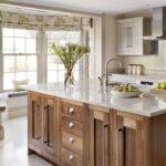 Statement walnut Shaker kitchen island with cream worktop