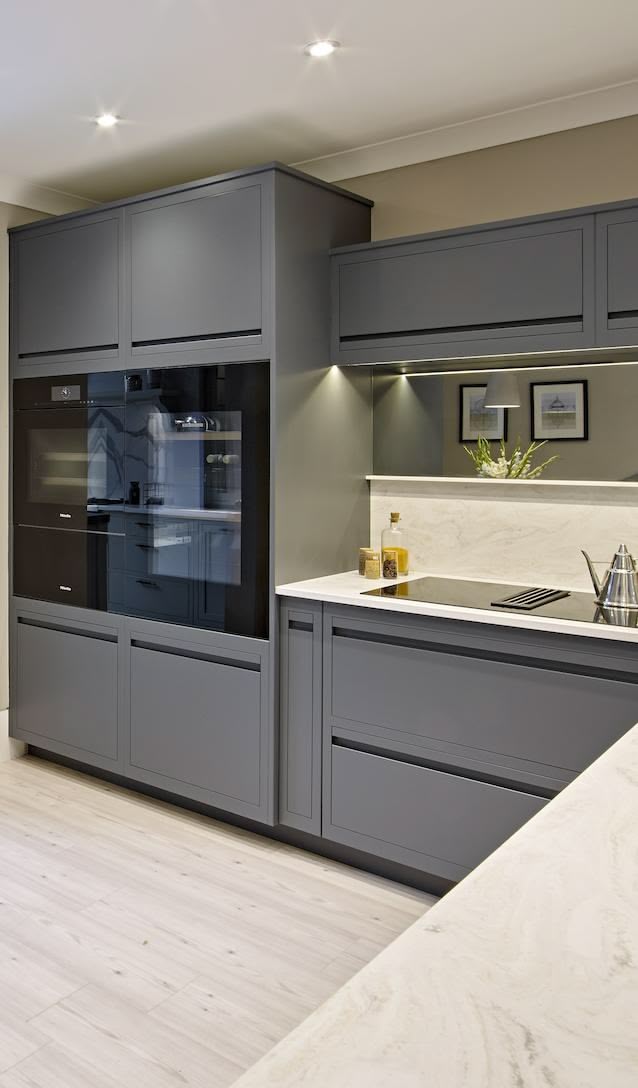 Harvey Jones Linear Edge kitchen design featuring grey cabinetry