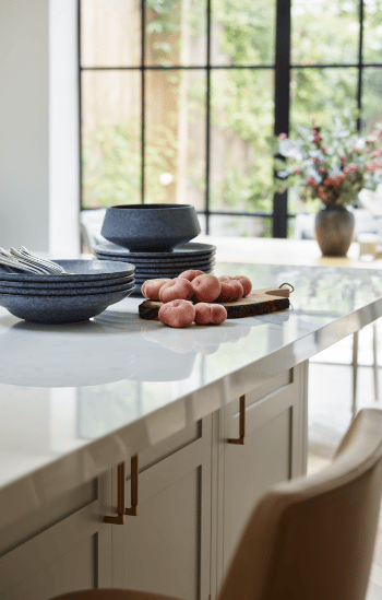 Harvey Jones original handpainted kitchen island with white worktop