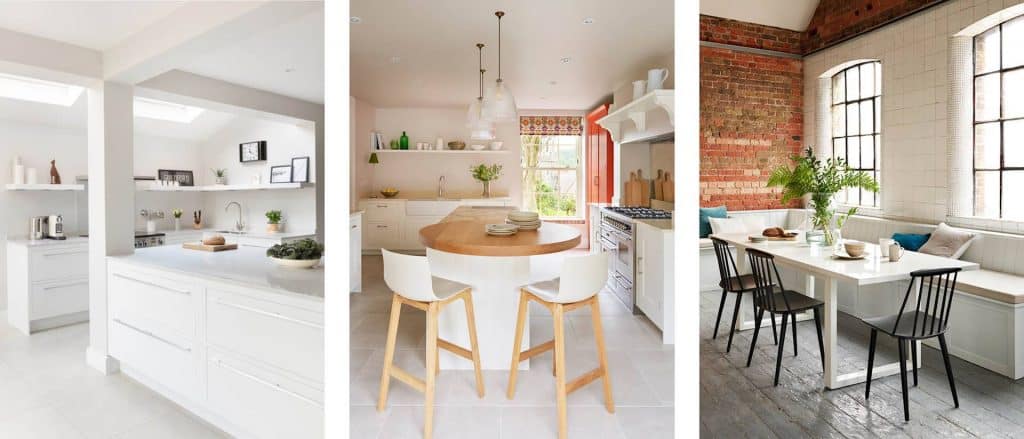 Open plan kitchens with dining areas