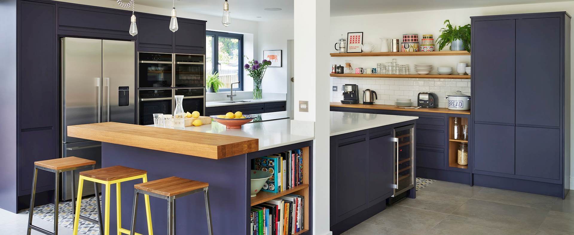 Blue linear edge kitchen design