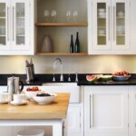 White Shaker kitchen cabinetry with black worktops