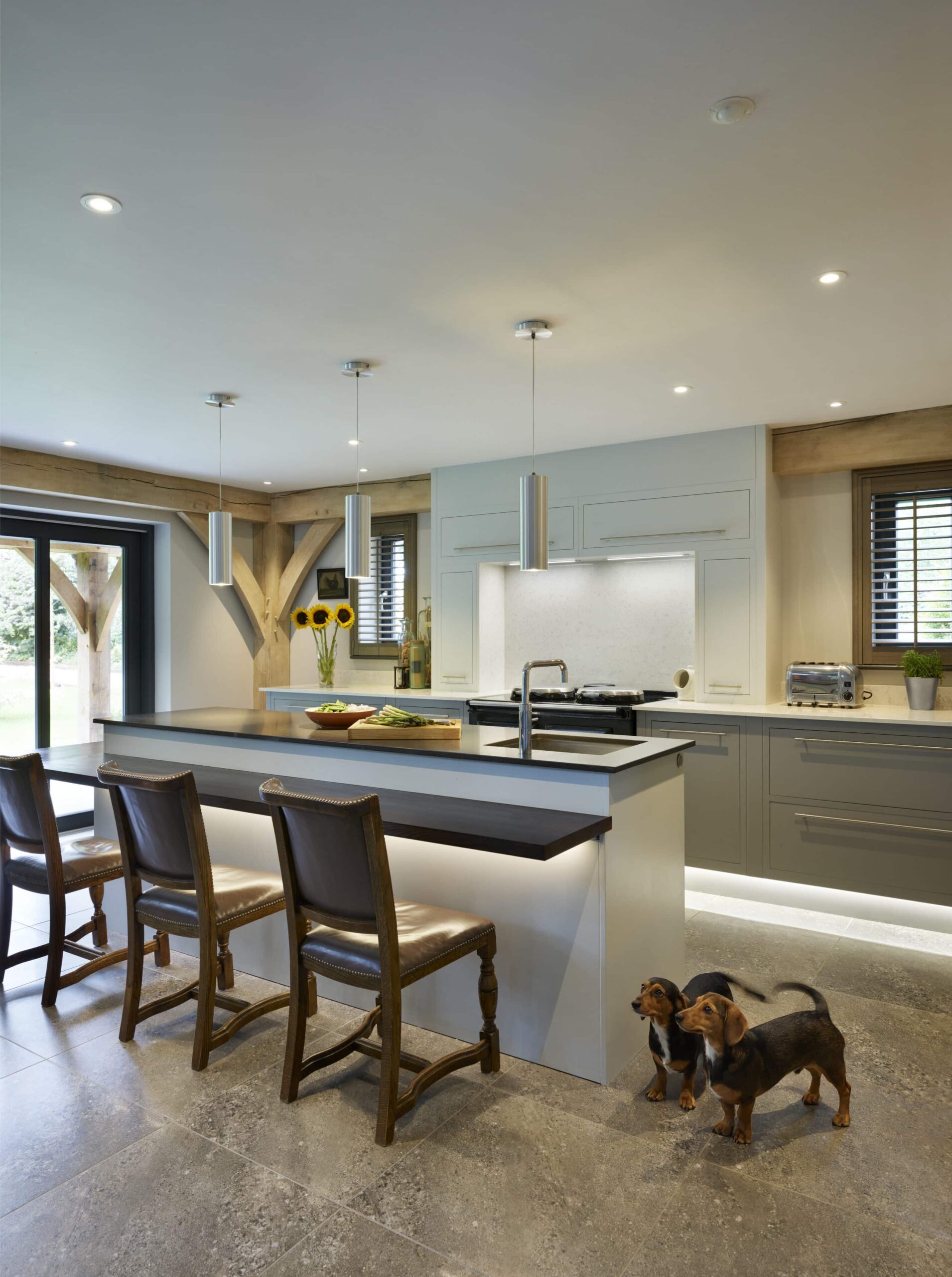 Kitchen island featuring integrated seating