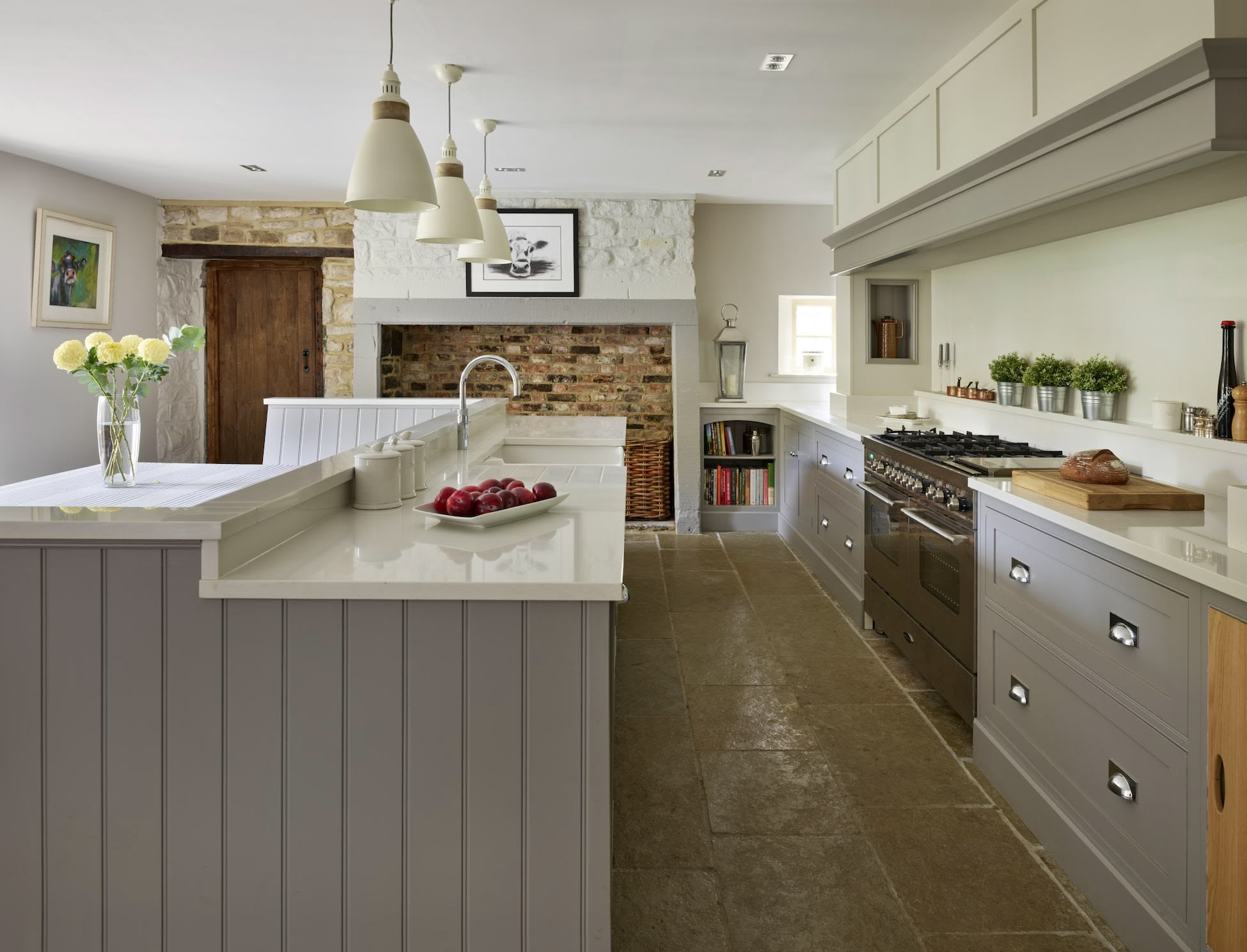 Farmhouse style Original kitchen design featuring grey cabinetry