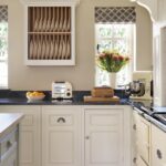 White open shelving kitchen cabinetry with open plate rack