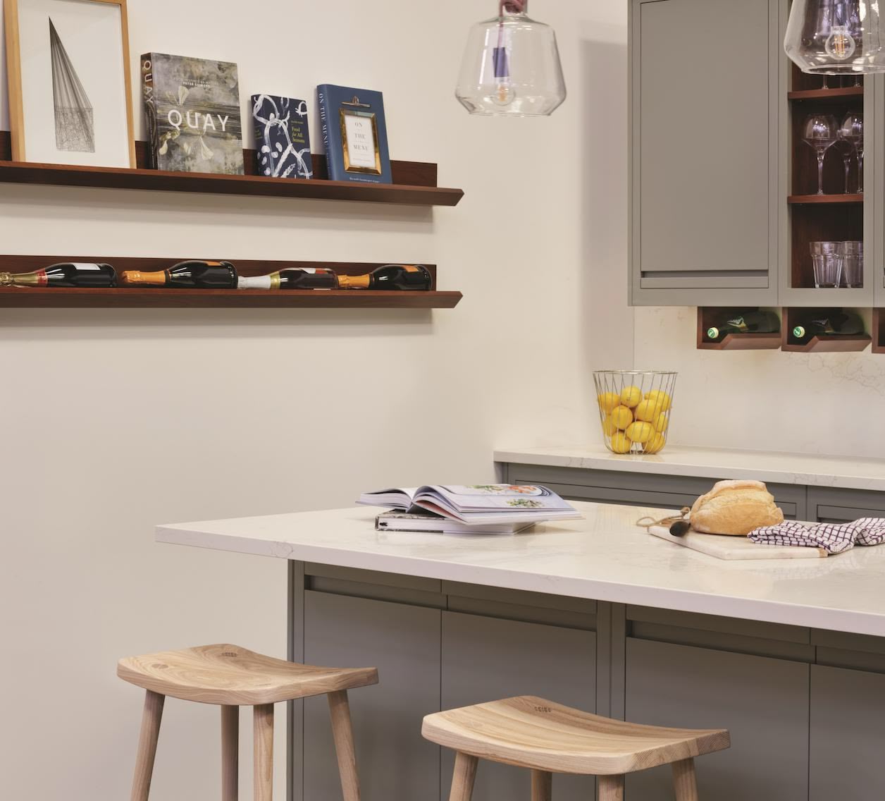 Open shelving with wine storage