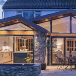 External view of extension featuring white Shaker kitchen design