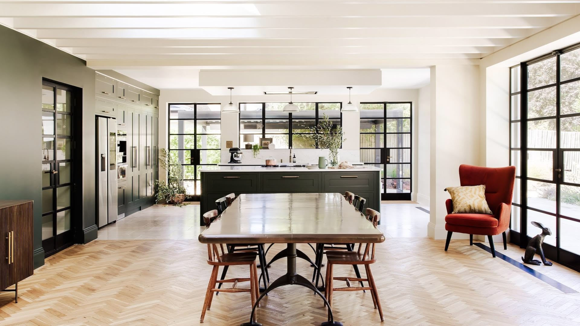 Shaker Kitchen with Wooden Floor and Dining Table