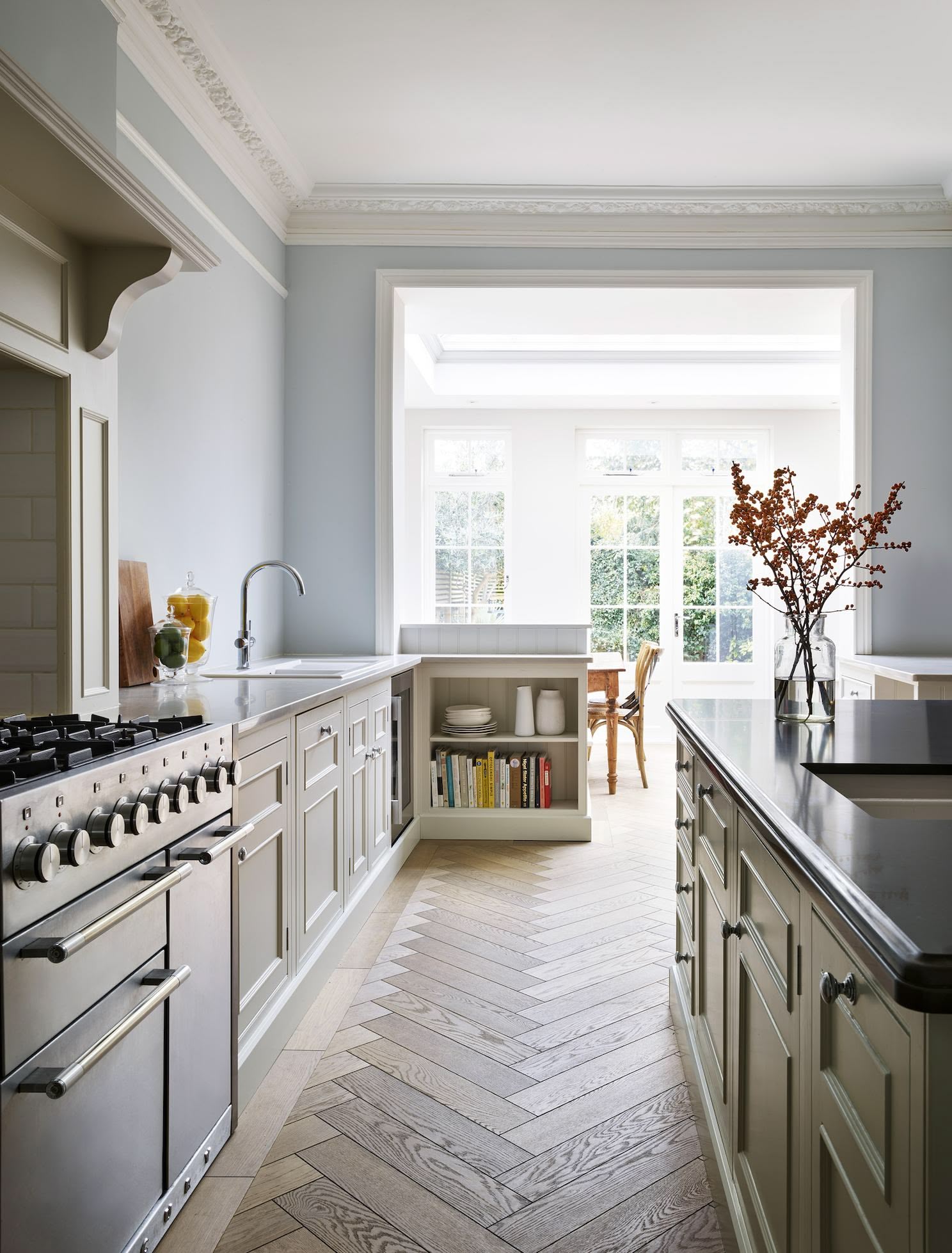 Kitchen design showing dining area featuring bench seating storage