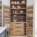 Open large pantry doors showing organised storage and drawers