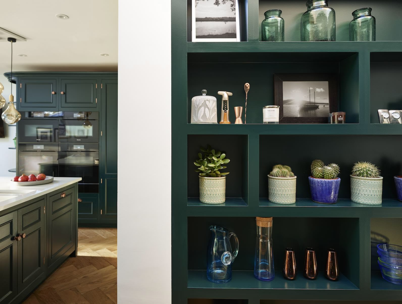 Vibrant green organised shelving unit