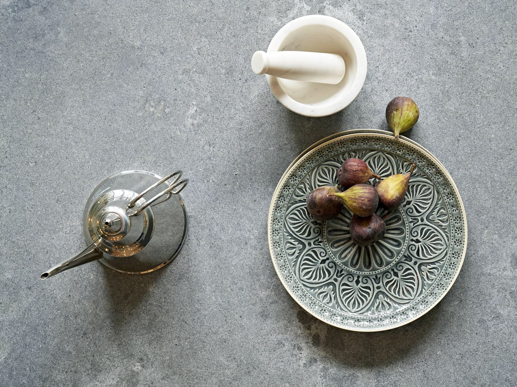 closeup of grey marble worktop