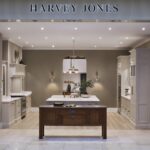 Harvey Jones showroom entrance featuring a dark wooden sideboard
