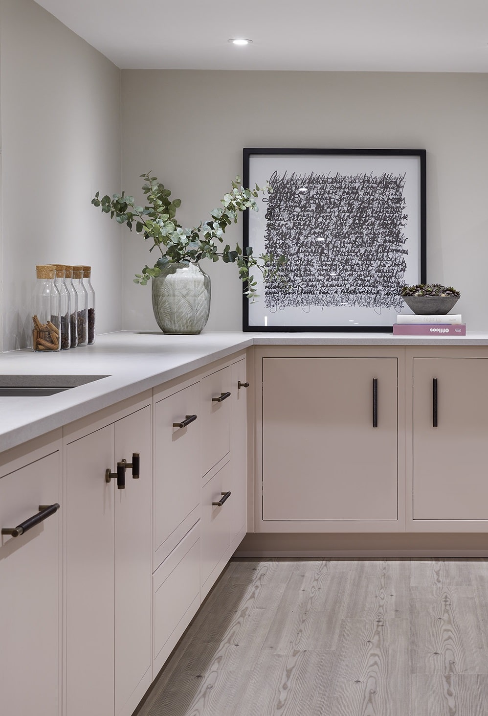 Soft pink Linear kitchen design