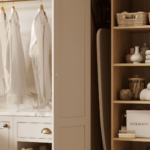 Utility room storage unit showing organised shelving