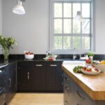Dark grey Shaker kitchen cabinetry with Grey Shaker kitchen island with Angola Blue granite worktops