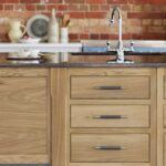 Closeup of kitchen island oak draws