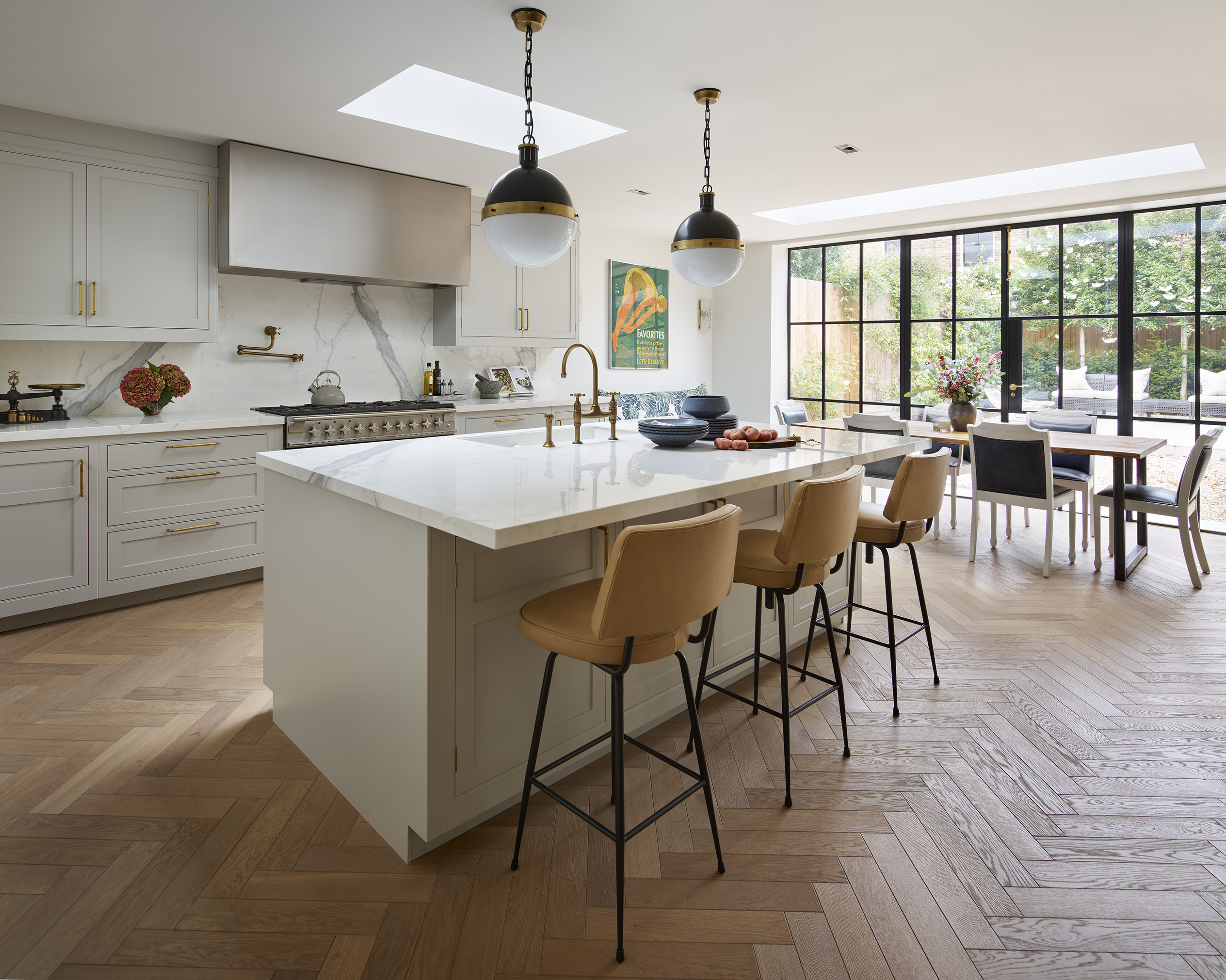 Pot filler tap in large bespoke kitchen with island and neutral colour palette