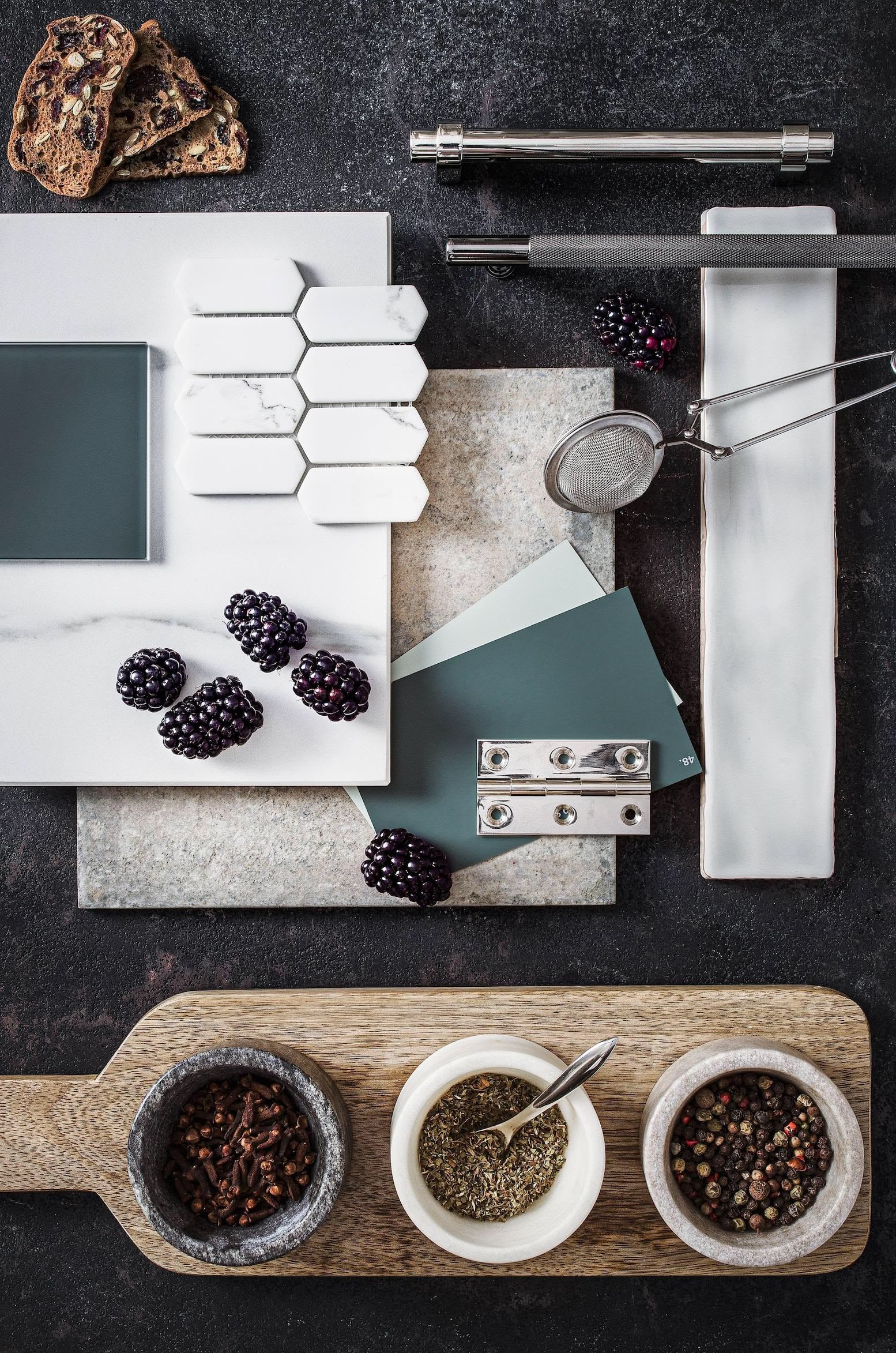Harvey Jones inspiration moodboard in teal and white