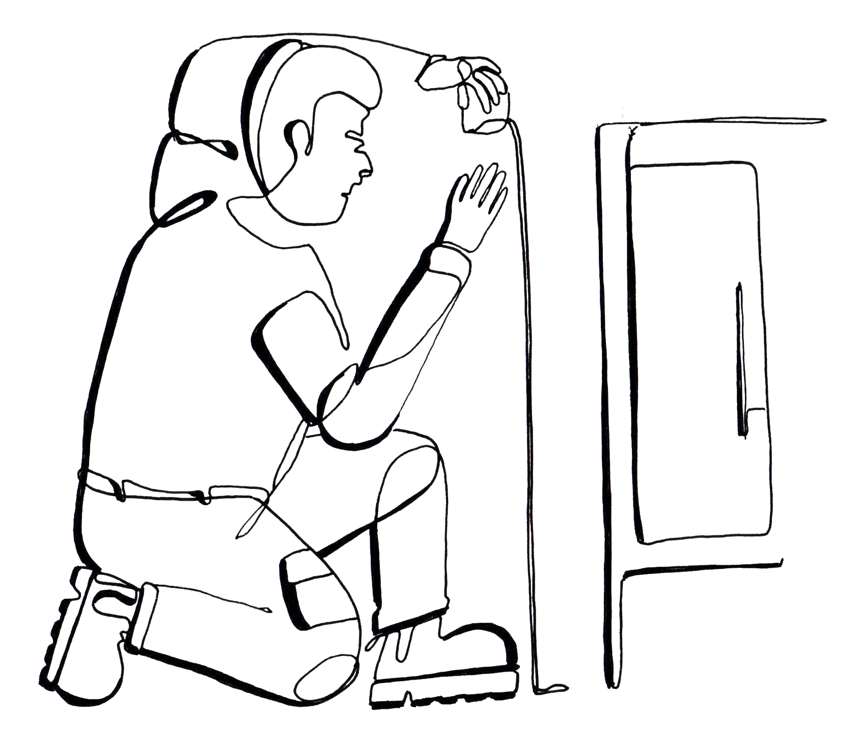 Illustration of installation manager fitting a Harvey Jones kitchen
