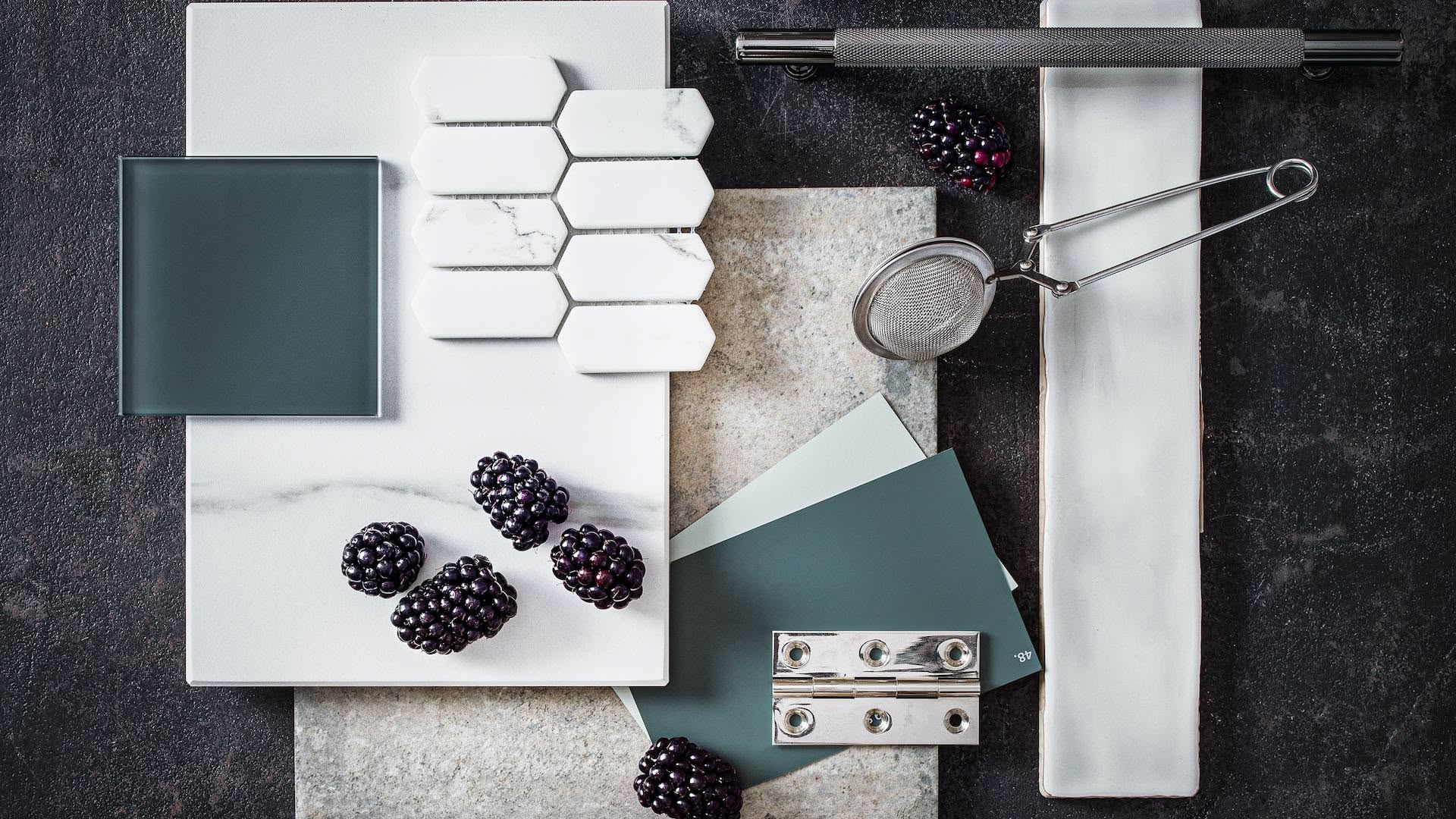 Dark green handpainted Harvey Jones moodboard