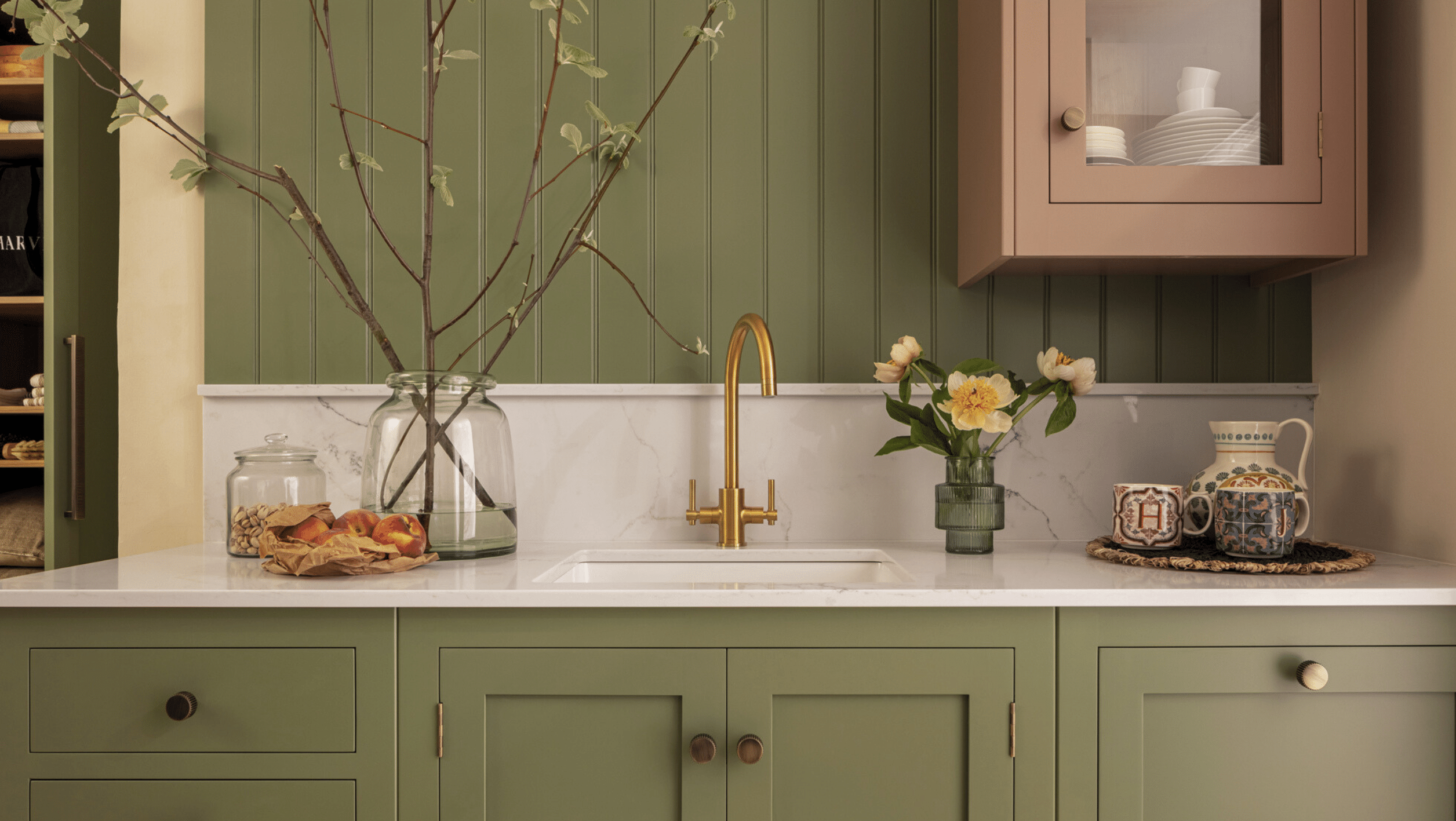 Sage Green Shaker Kitchen Sink Area