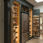 Green Shaker kitchen pantry larder with American style fridge