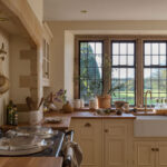 Country style Original kitchen design with wood framed windows