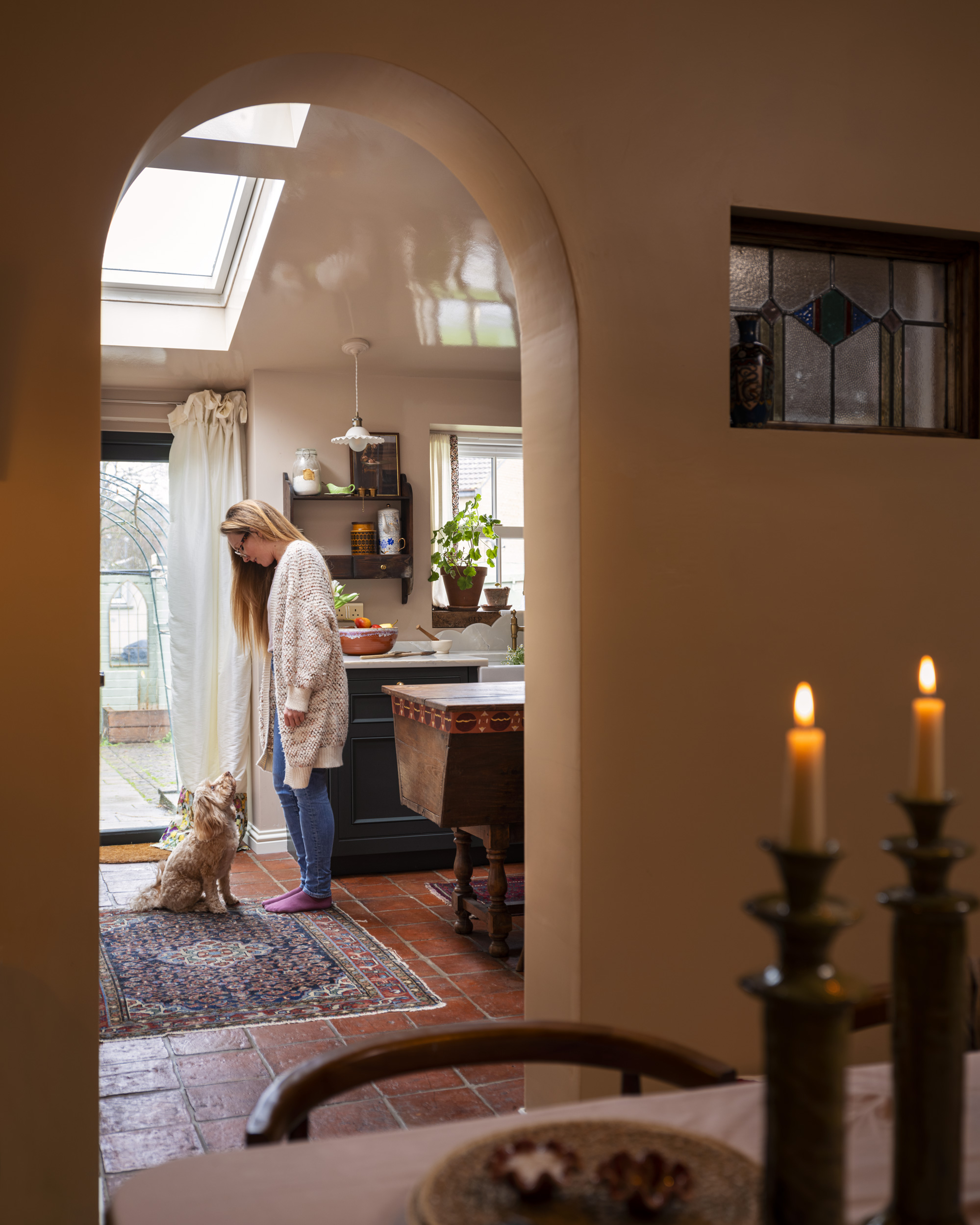 Vintage style Original kitchen design seen from the dining room