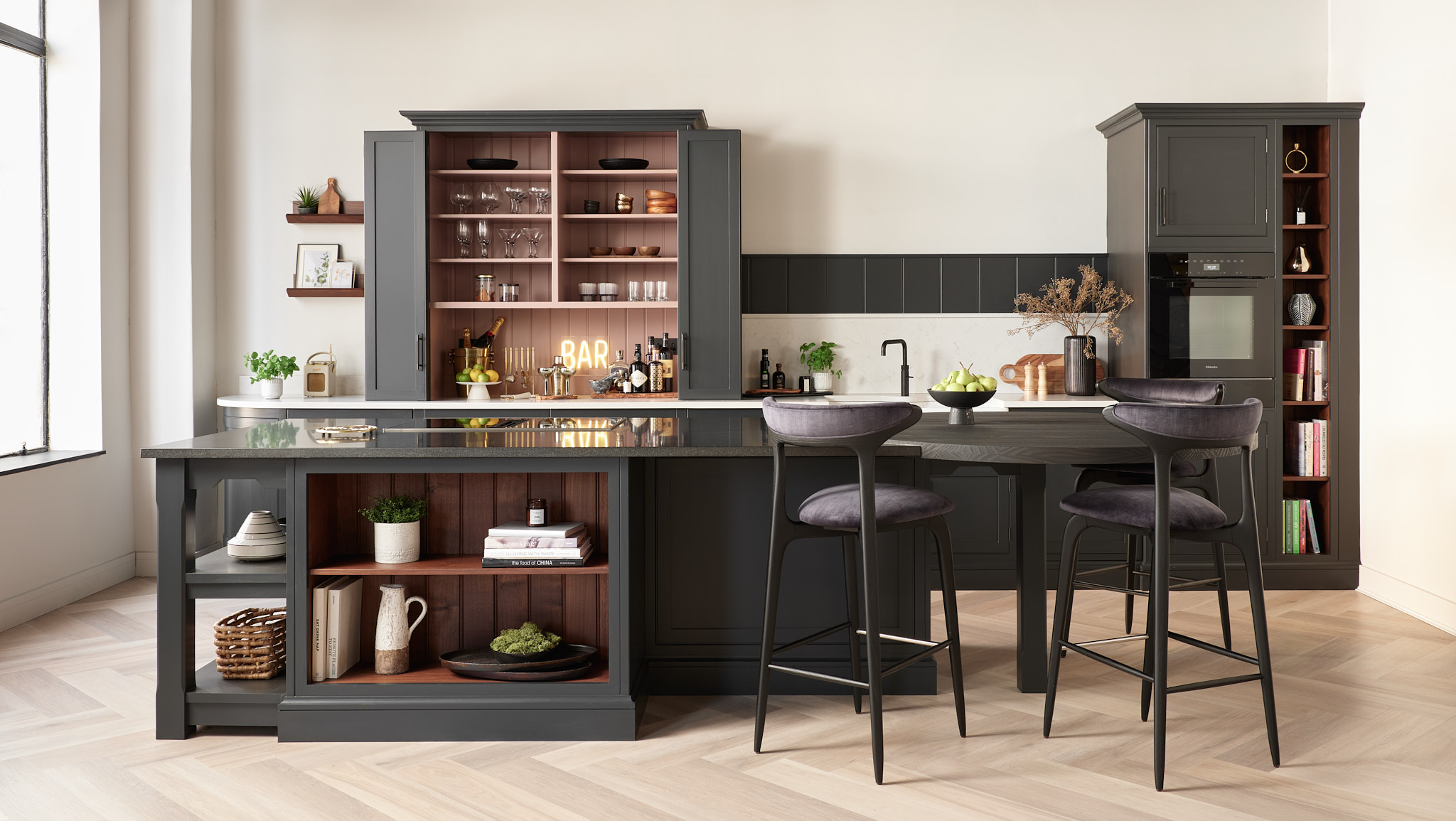 Arbor kitchen featuring black monochrome kitchen design for Lee Longlands