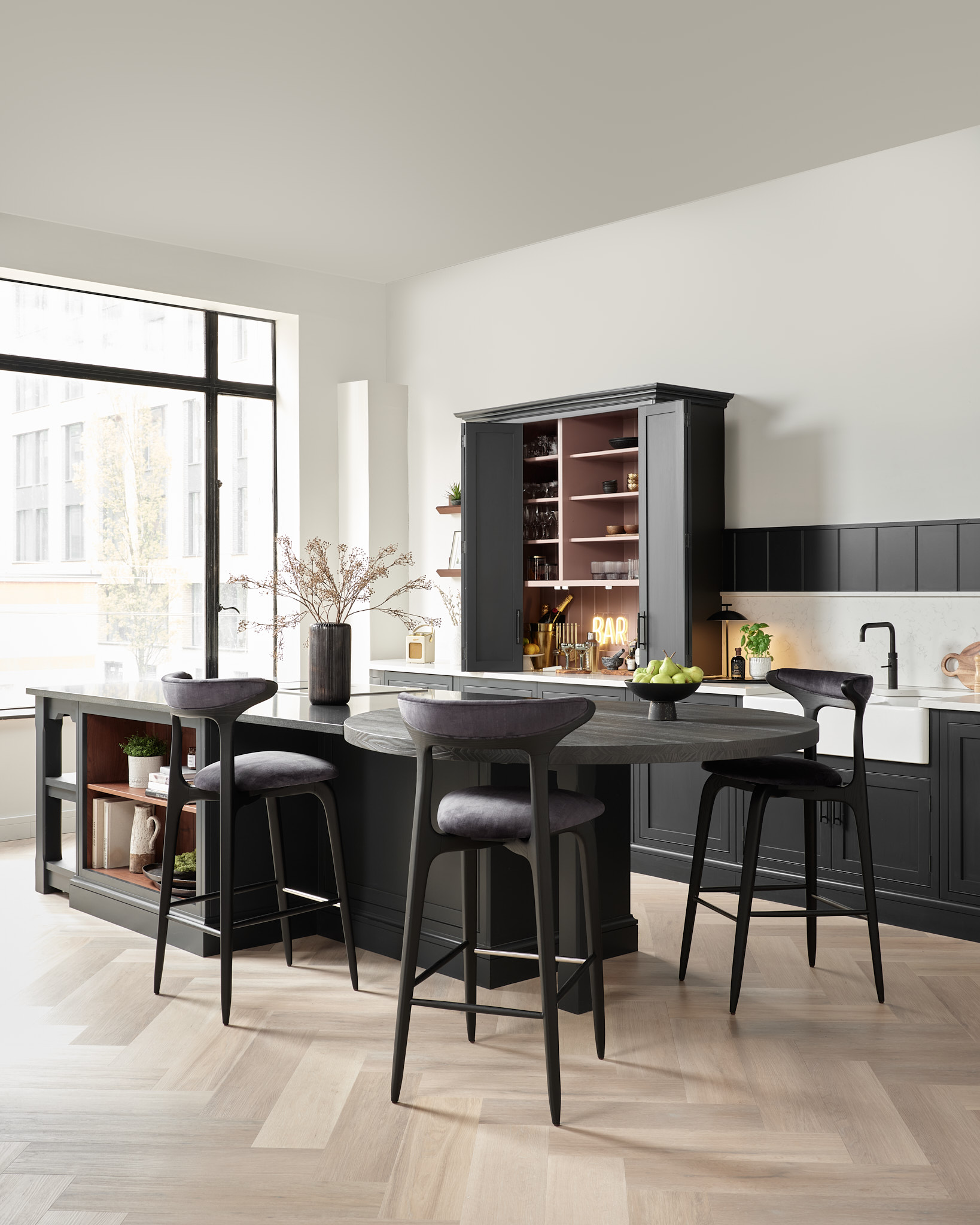 monochrome kitchen design featuring Arbor style from Harvey Jones