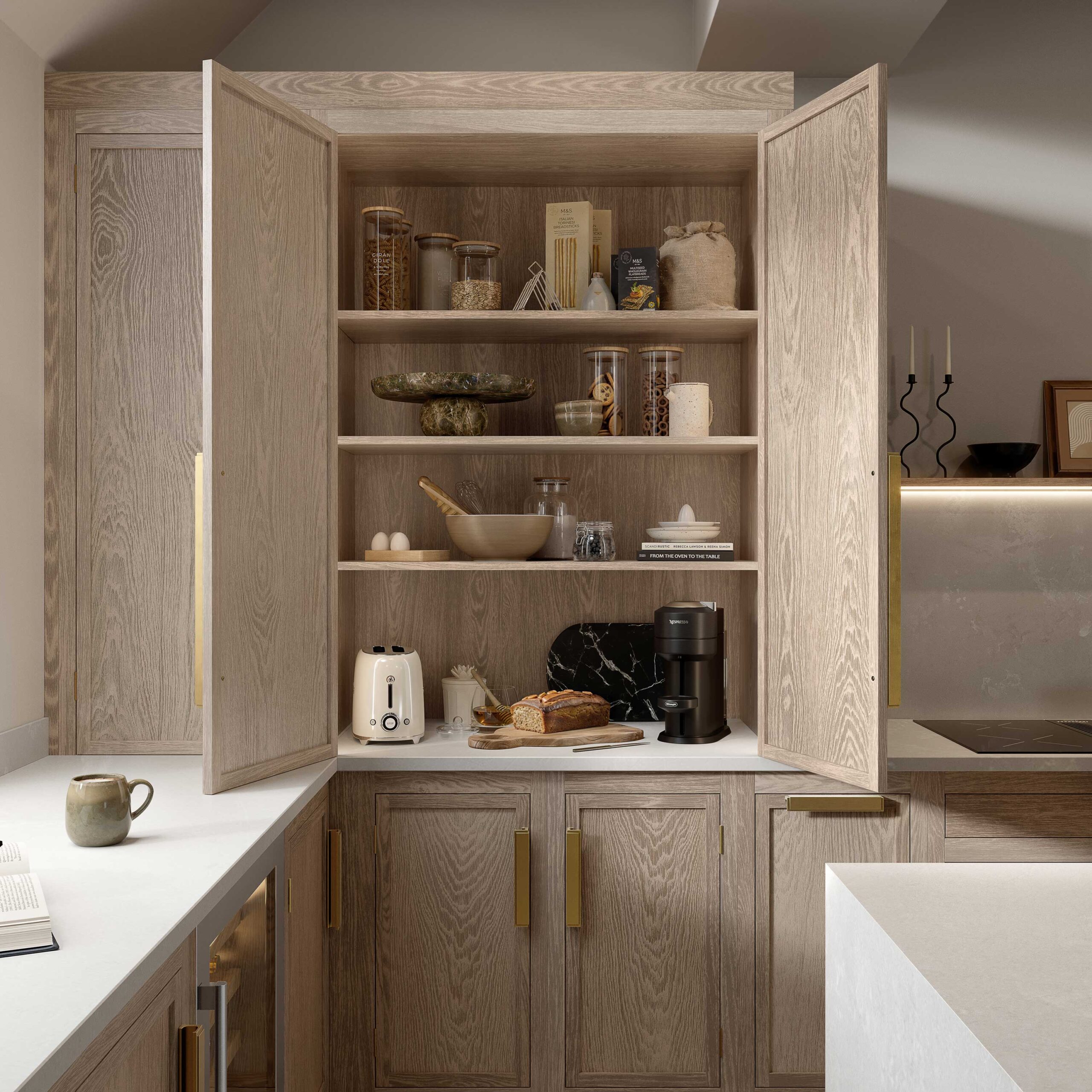 washed oak slim shaker with open dresser