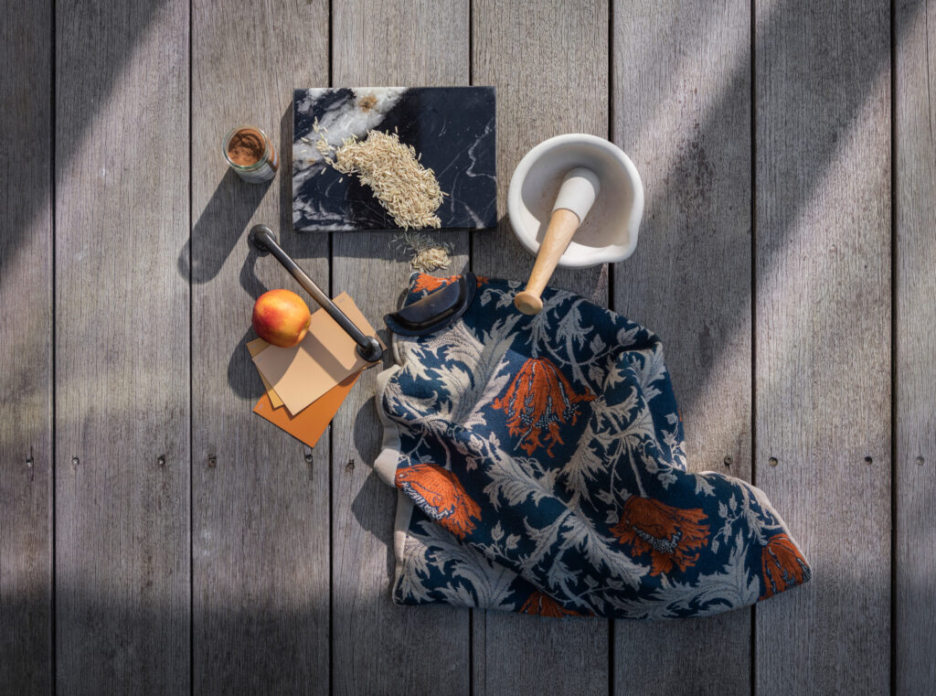 Navy blue and orange moodboard