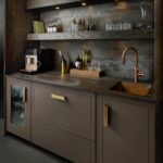 bespoke bar with under counter fridge and coffee machine