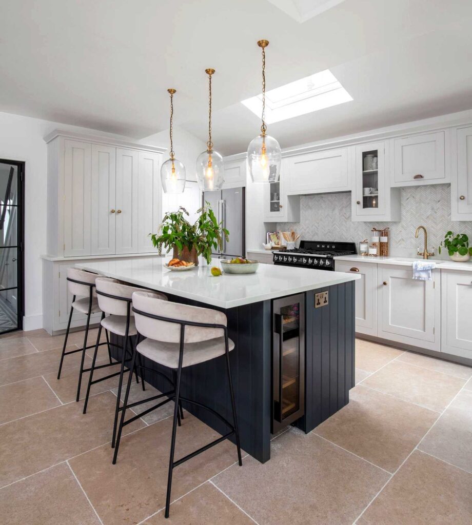 Harvey Jones kitchen after repainting, featuring refreshed colours and subtle new styling that enhances the original luxury kitchen features.