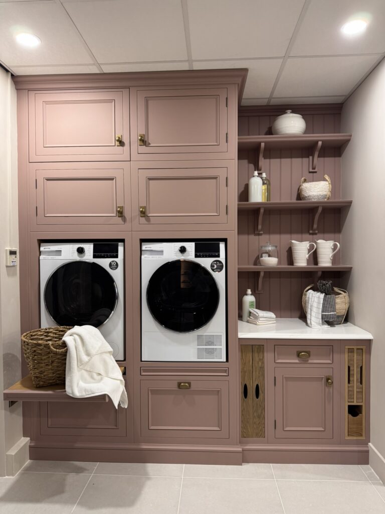 Pink utility room in Cambridge kitchen showroom