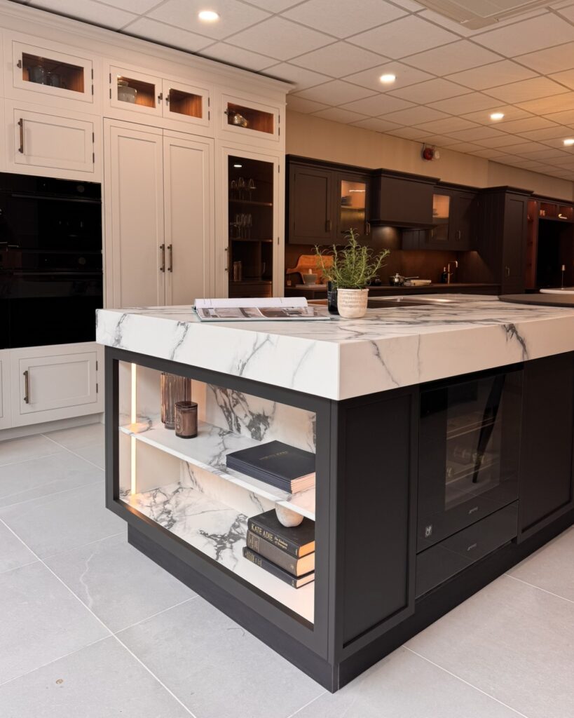 Bespoke kitchen island with modern worktop and contrasting design