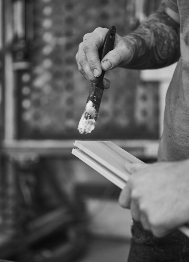 Close up of priming a bespoke kitchen