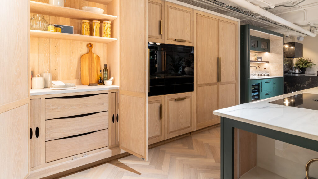 Pantry storage solutions in a bespoke Shaker kitchen