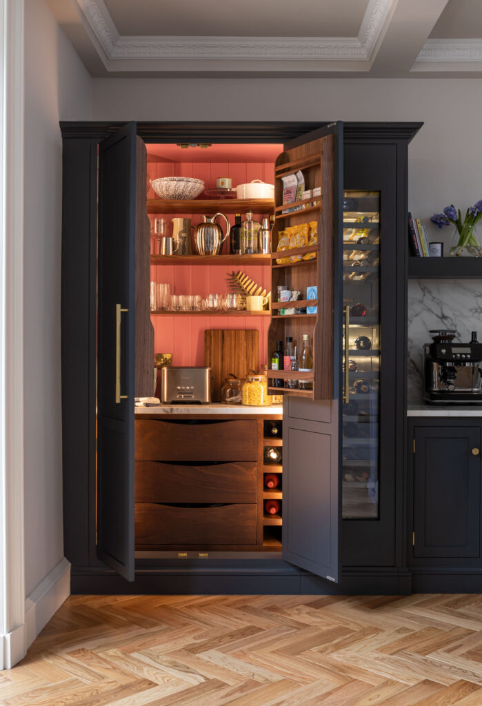 Integrated pantry storage with integrated lighting