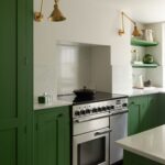 Green bespoke kitchen with classic range cooker