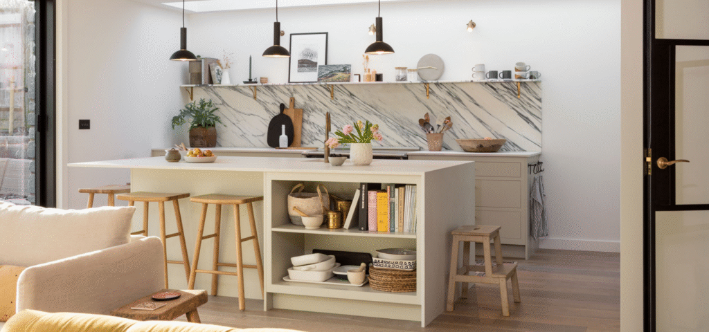 Smart kitchen storage with hidden solutions and open shelving