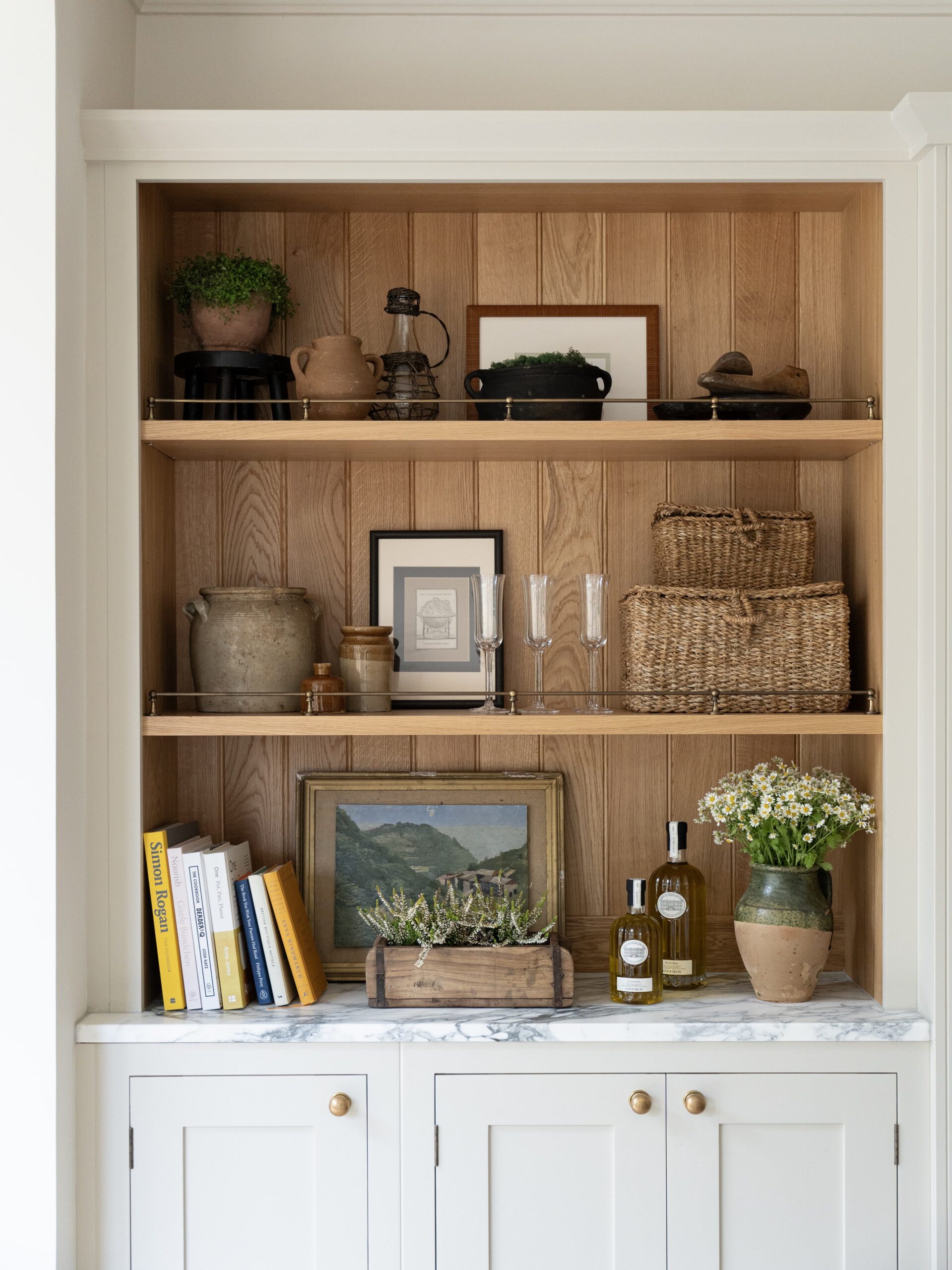 Bespoke kitchen dresser with cabinetry storage and wooden open shelving