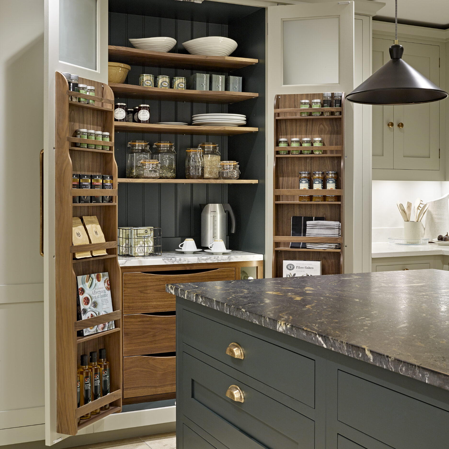 Bespoke kitchen larder cupboard with deep drawer storage and worktop space